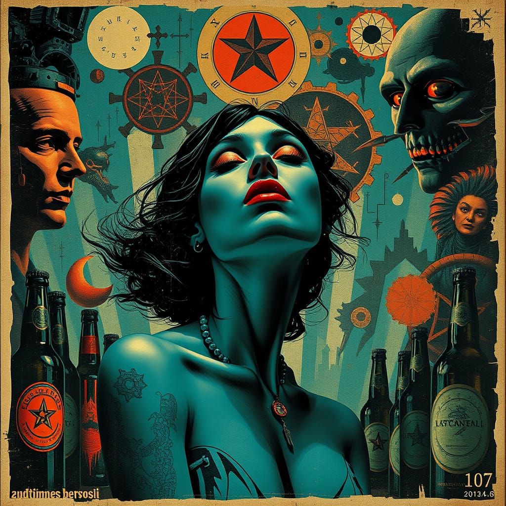 Surreal Noir Woman in Vintage Poster Style