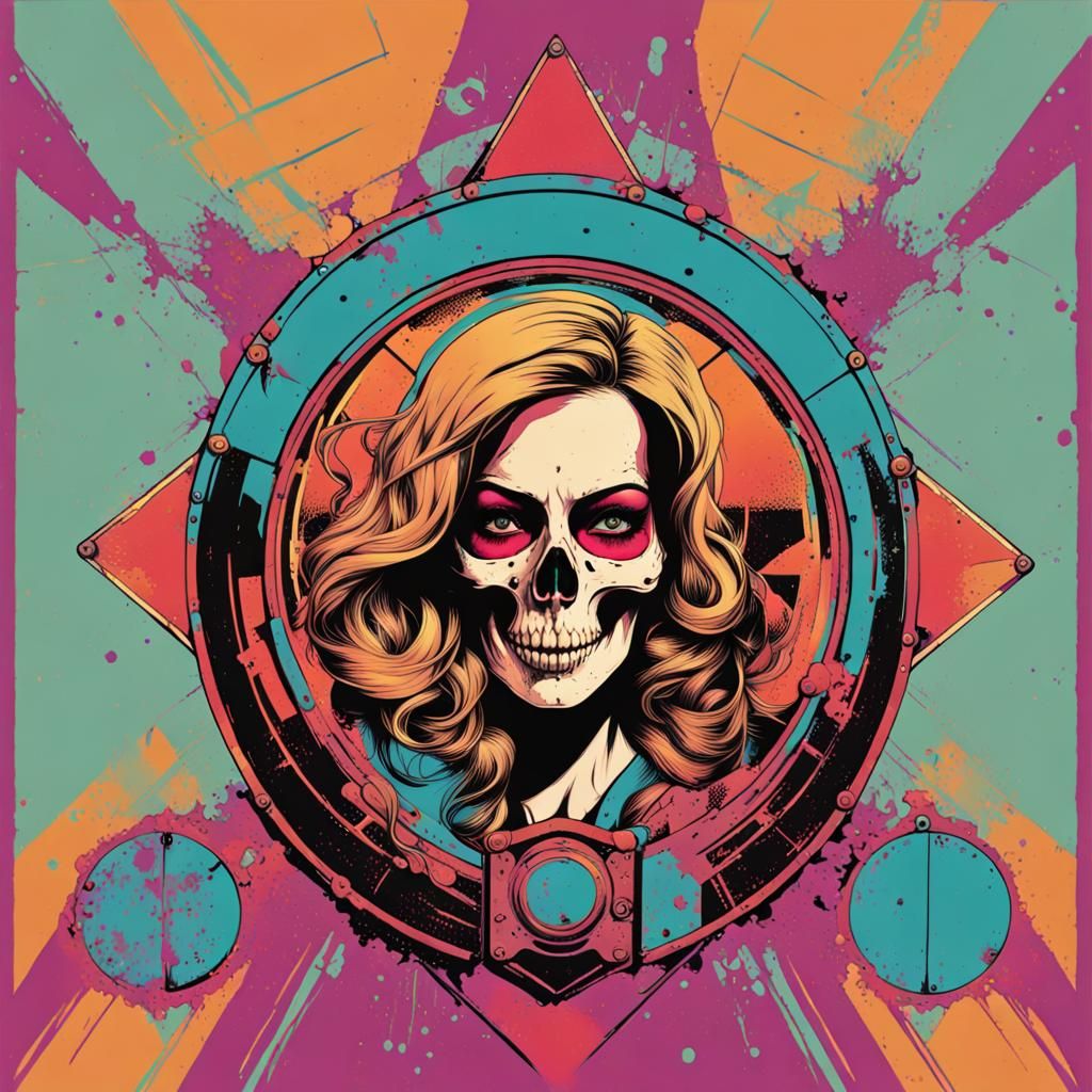 Post-Apocalyptic Pinup with Psychedelic Skull Shield