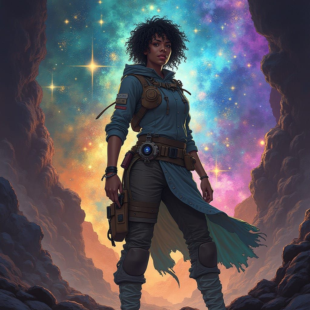Multicultural Female Archaeologist in Quantum Realms