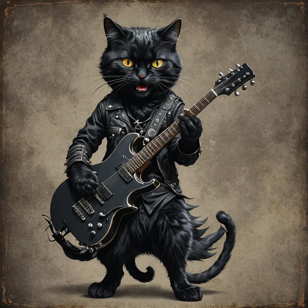 Metalhead Black Cat Shredding Guitar