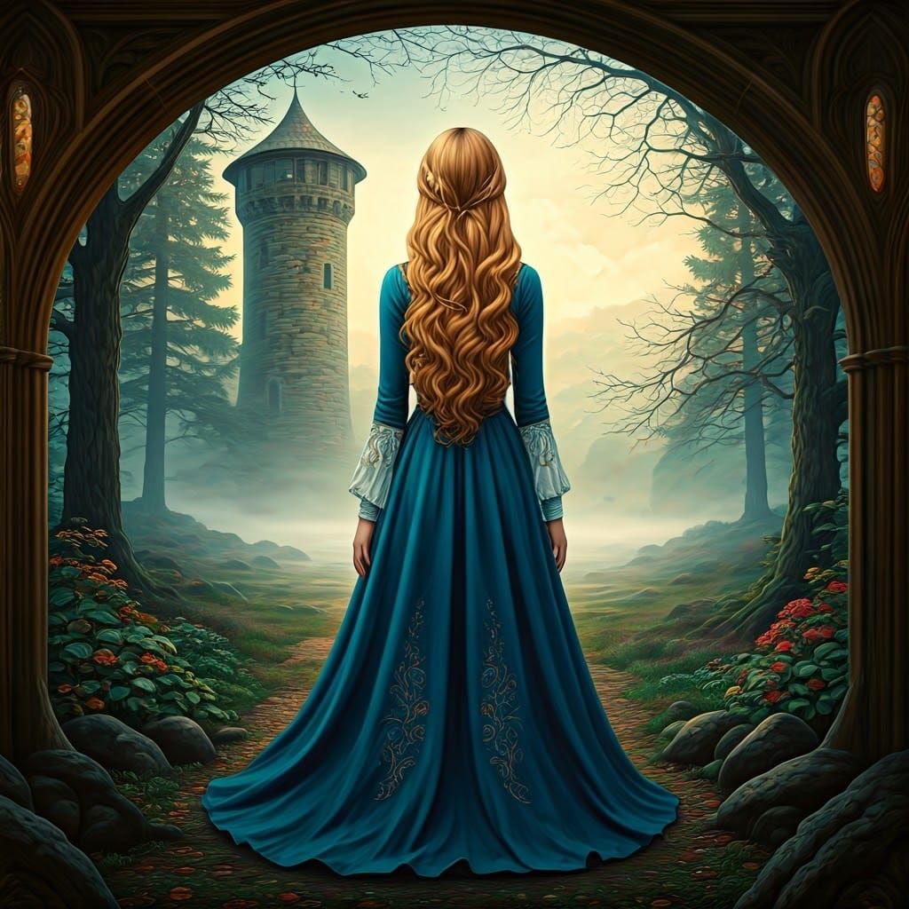 Rapunzel in Ethereal Art Nouveau Style