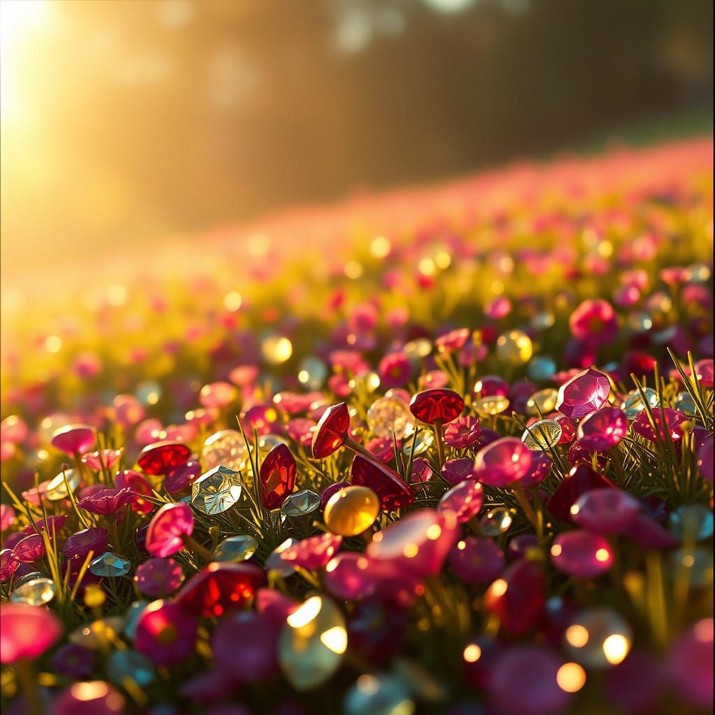 Vibrant Gemstone Meadow in Cinematic Beauty