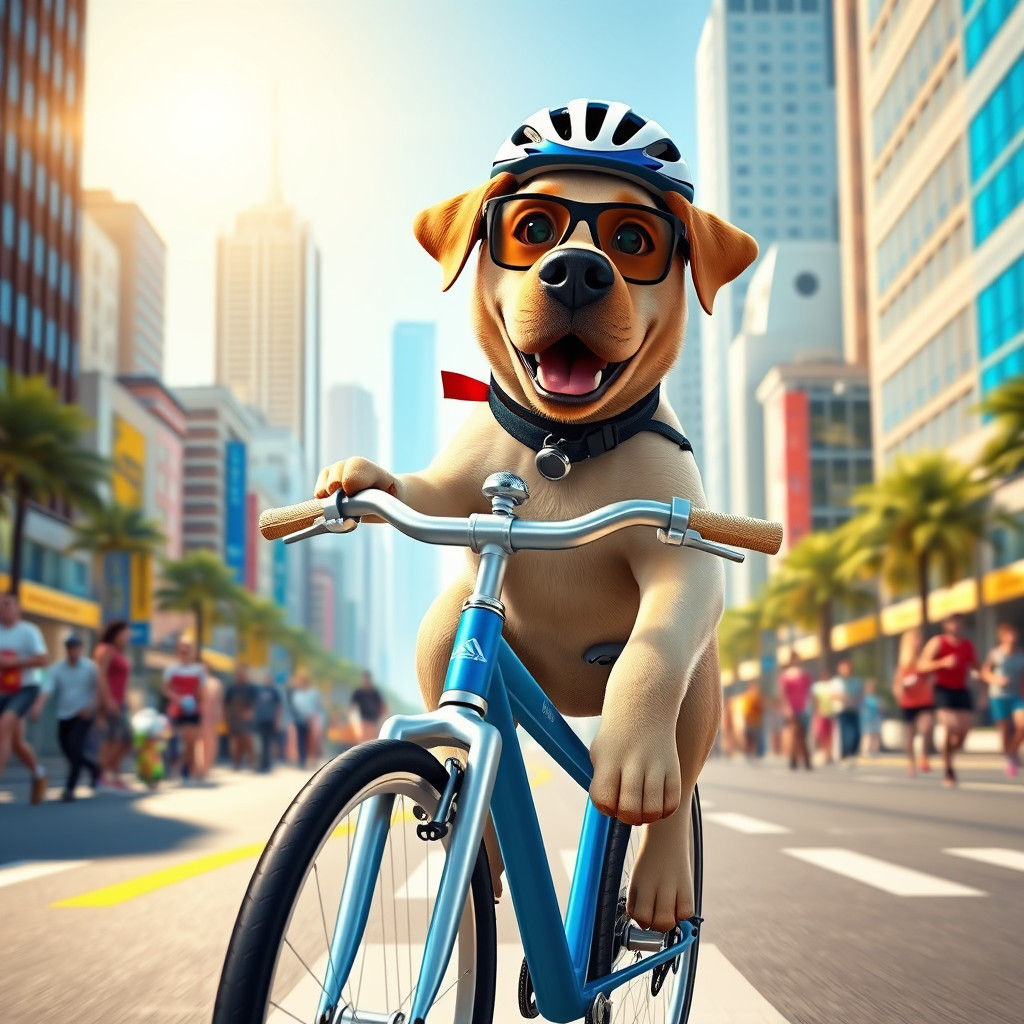 Labrador Dog Rides Bike in Pixar Style