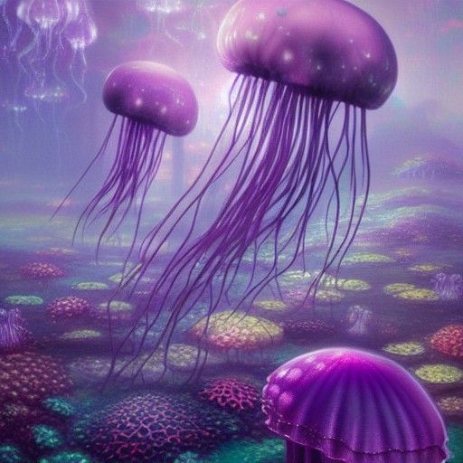 Ethereal Purple Jellyfish in Coral Fantasy