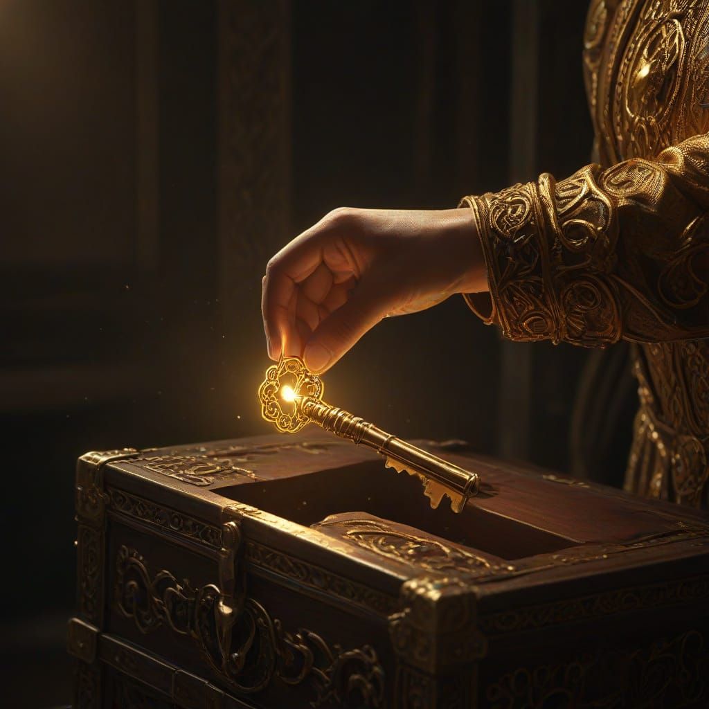 Glowing Key Unlocks Treasure Chest in Digital Painting