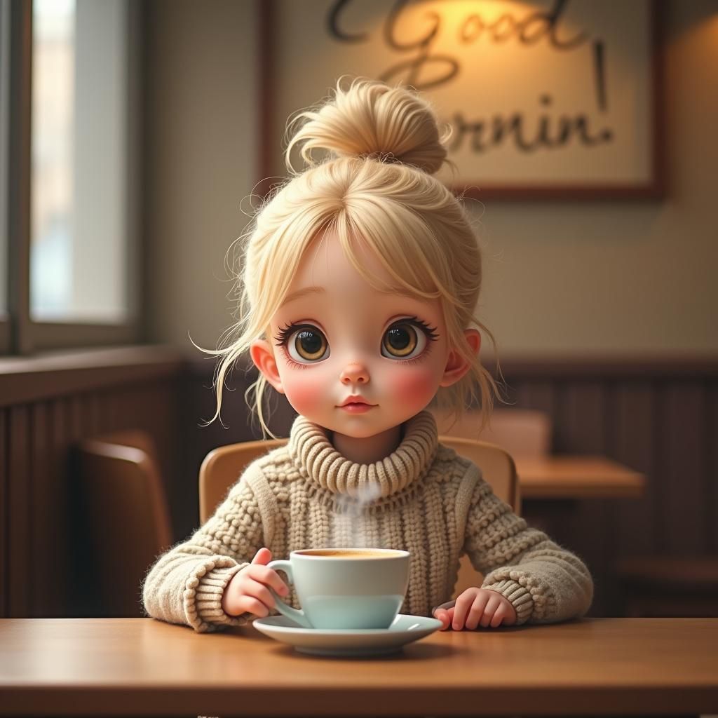 Charming Girl in Cozy Café with Coffee