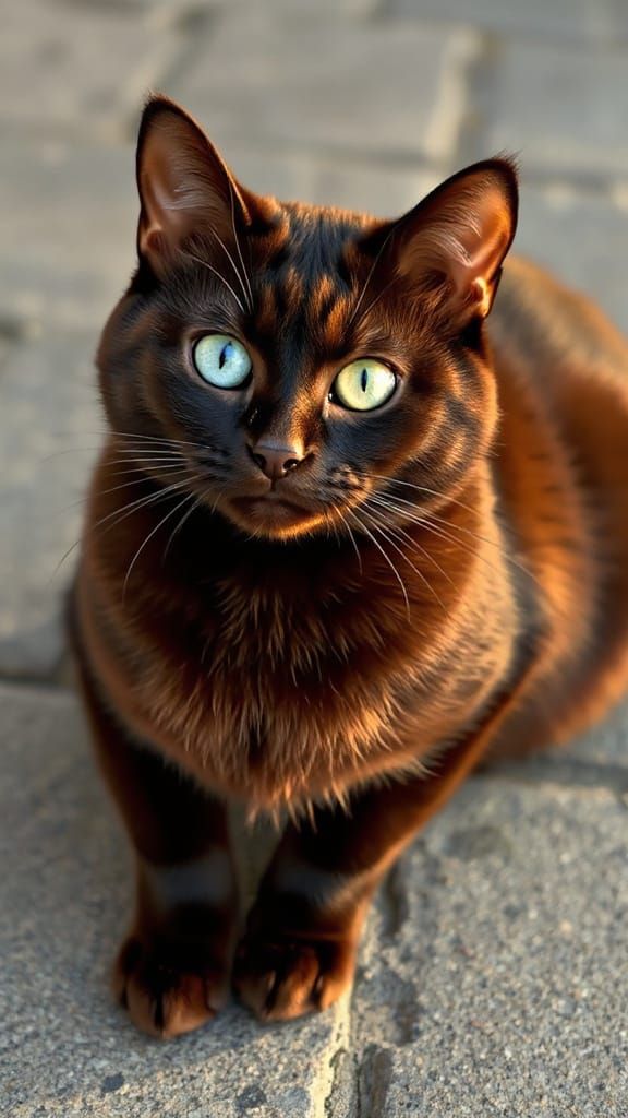 Chocolate Cat with Mismatched Eyes, Illustrated Style