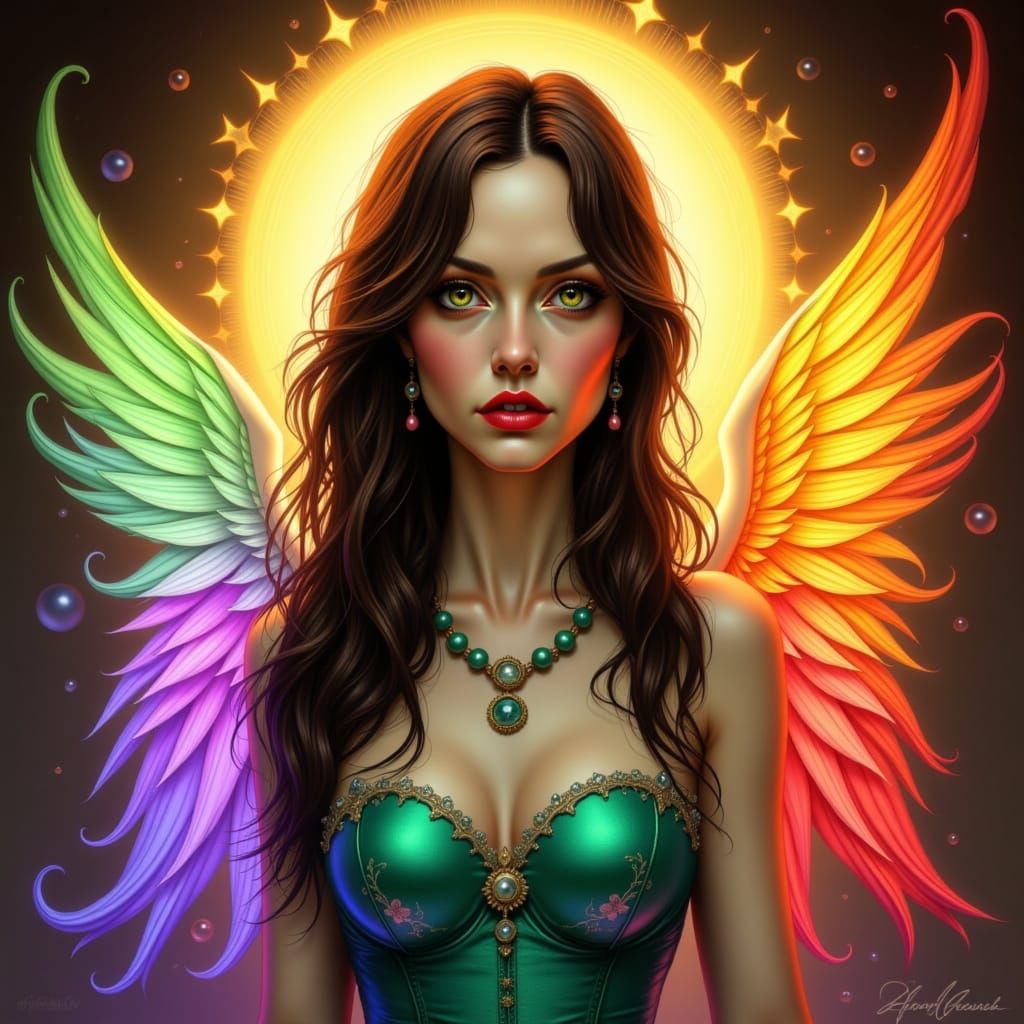 Surreal Goddess Embodies Rainbow Colors in Shimmering Light