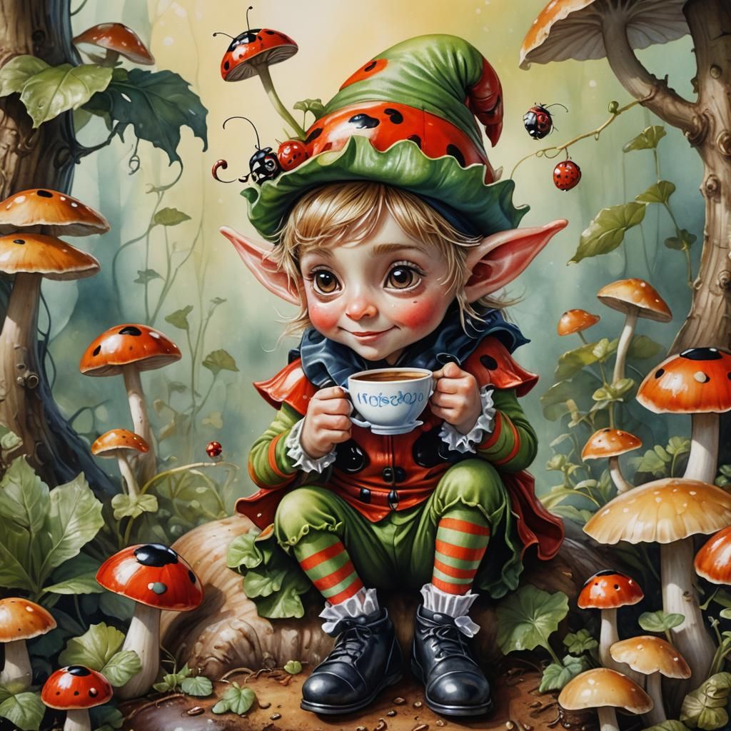 Elf Ladybug in Ladybug Costume, Disney-Style Portrait