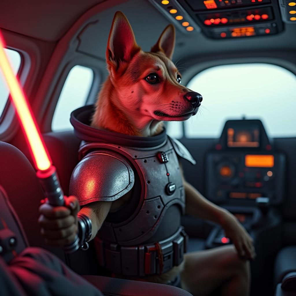Dog Lightsaber Pilot in Armored Aircraft