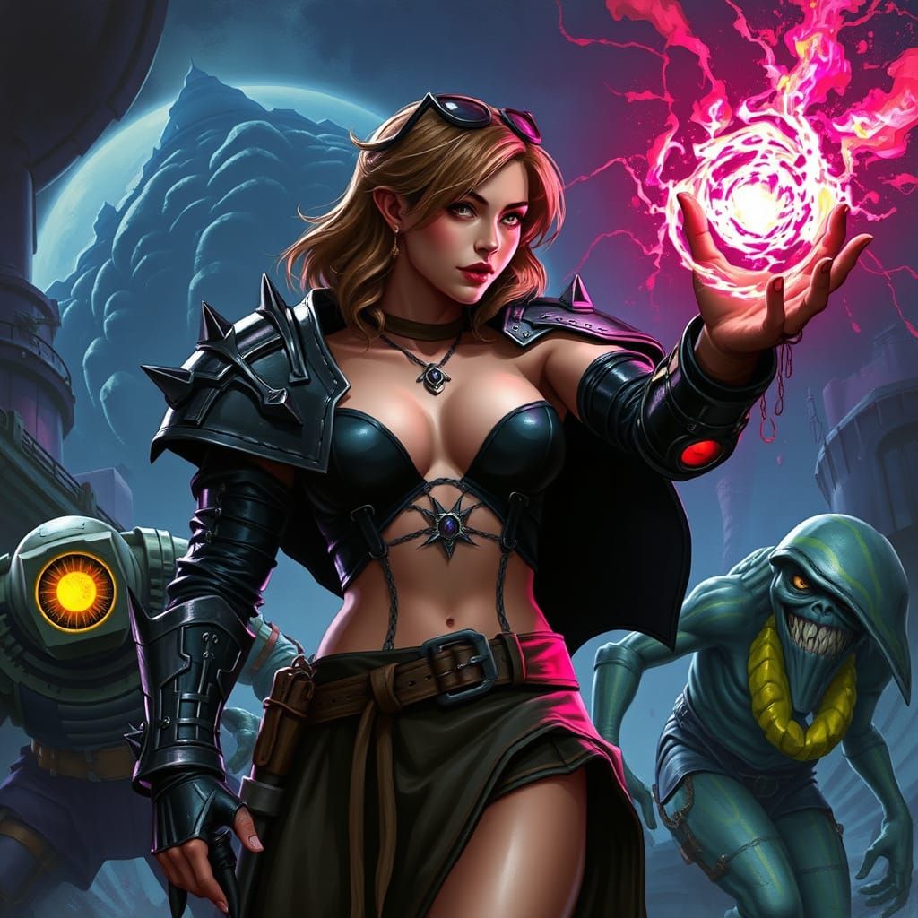 Fantasy Spellcaster in Dystopian Realm, Digital Art