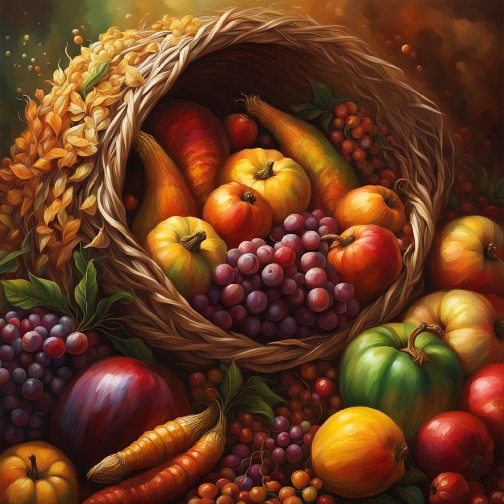 Hyperrealistic Cornucopia in Splash Art Style