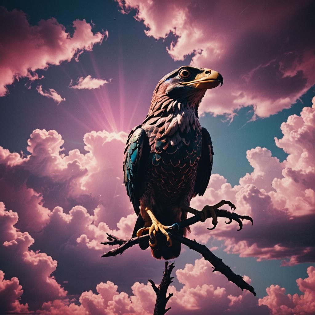 Frog Wolf Eagle in Synthwave Neon Dreamscape