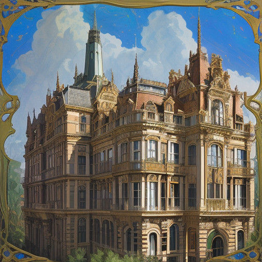 Surreal Art Nouveau Rococo Architecture in Vibrant Impasto S...