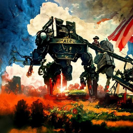 WWI American Propaganda Poster Featuring Allied Mechs