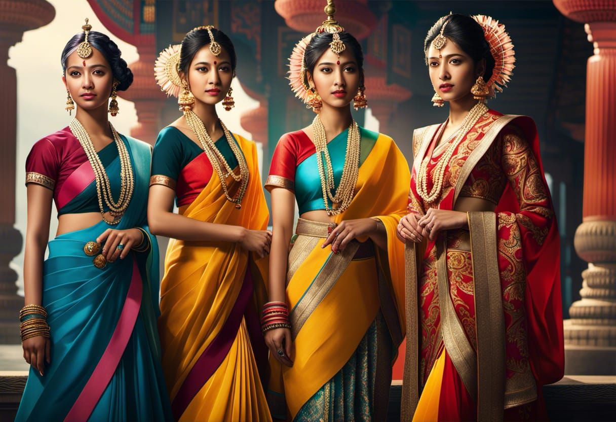 Colourful, beautiful, young Indian women in spectacular clot...