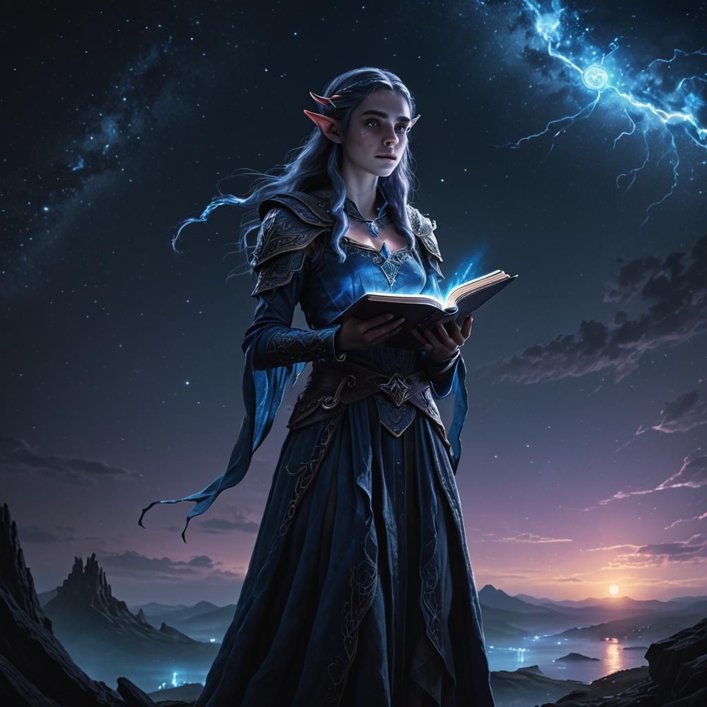 Giant godness elf female creation in the night sky, Young 20...