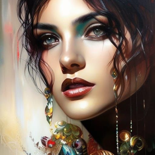 Neovictorian Woman with Golden Stripes in Zentangle Style