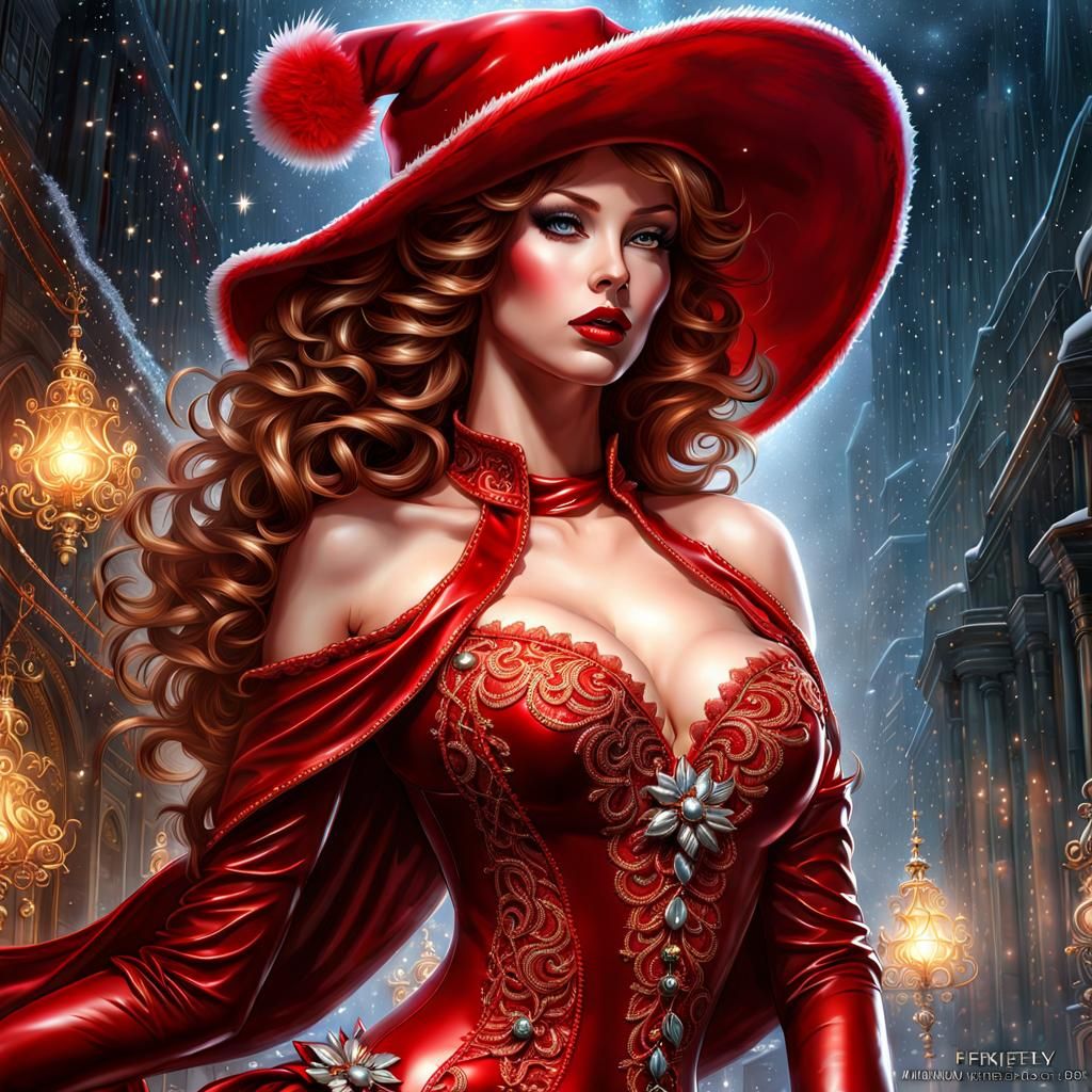 French Santa's Helper in Latex Lingerie: Fantasy Art