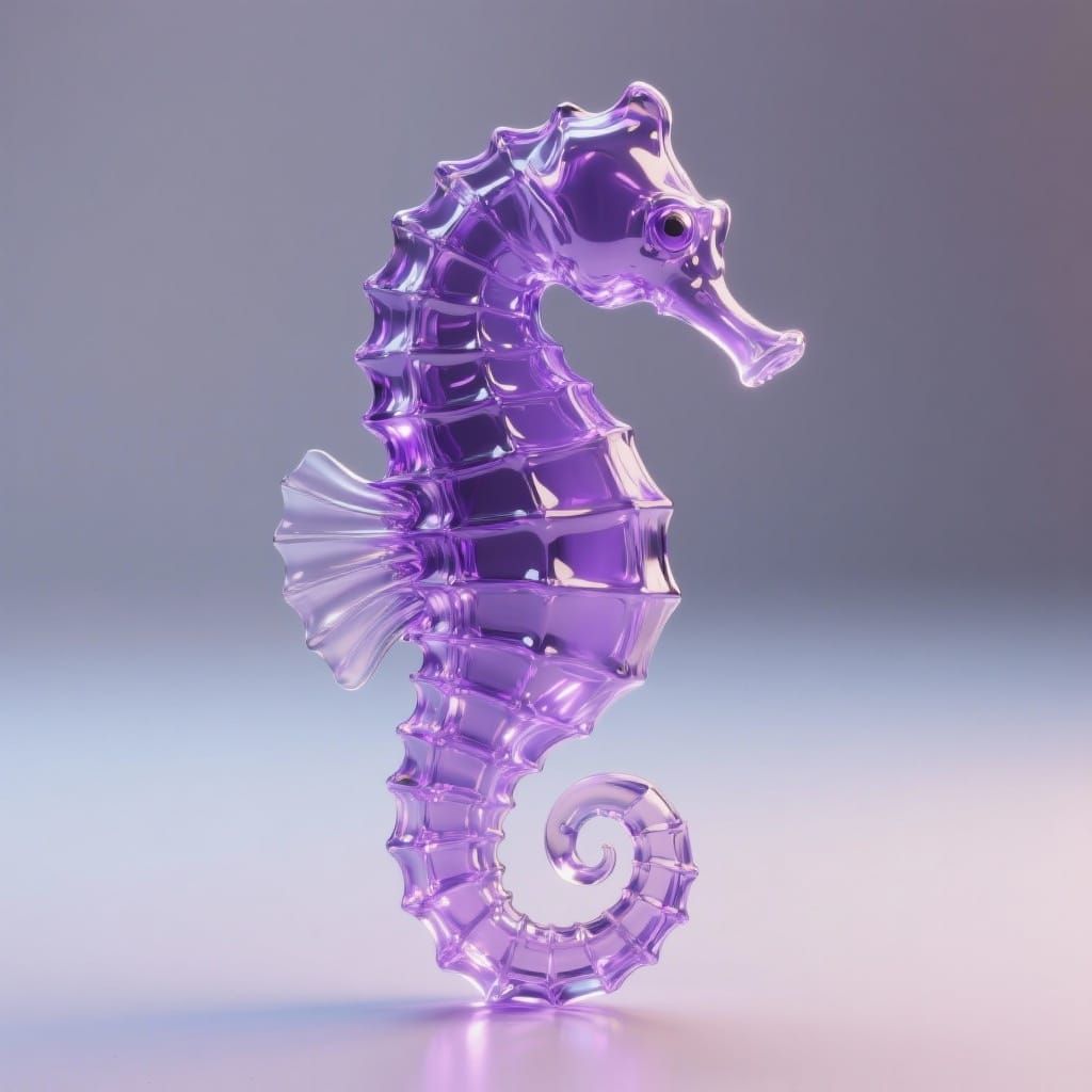 Hyper-Polished Liquid Glass Seahorse in 8K Ultra-HD