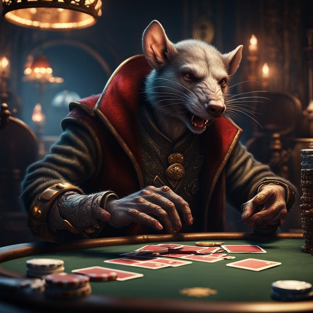 Wererat Plays Poker in Detailed Matte Painting