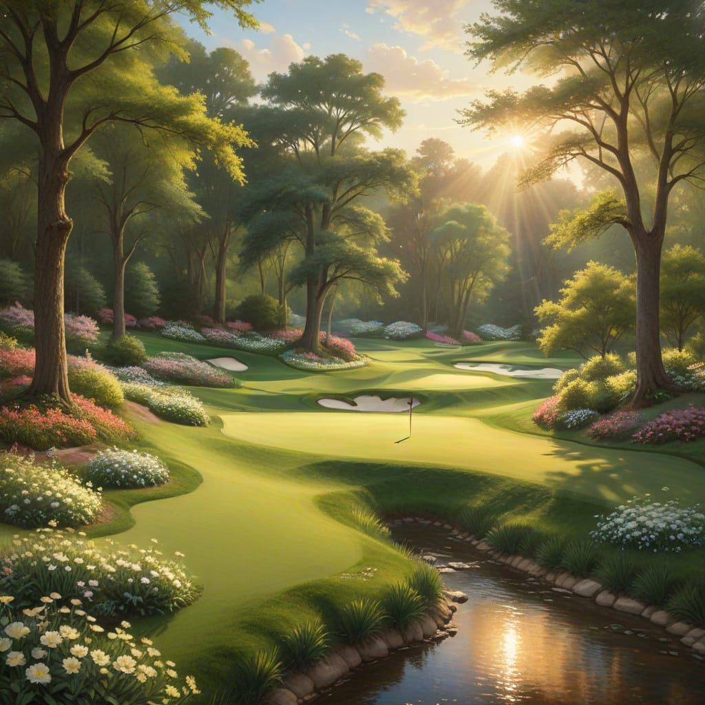 Idyllic Augusta National Golf Hole in Impressionist Style