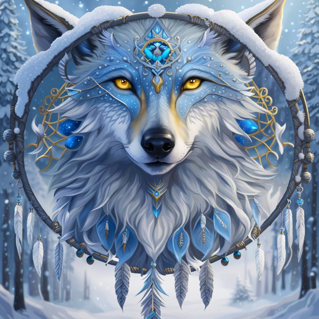 Fantasy Fairy Wolf Dreamcatcher Portrait