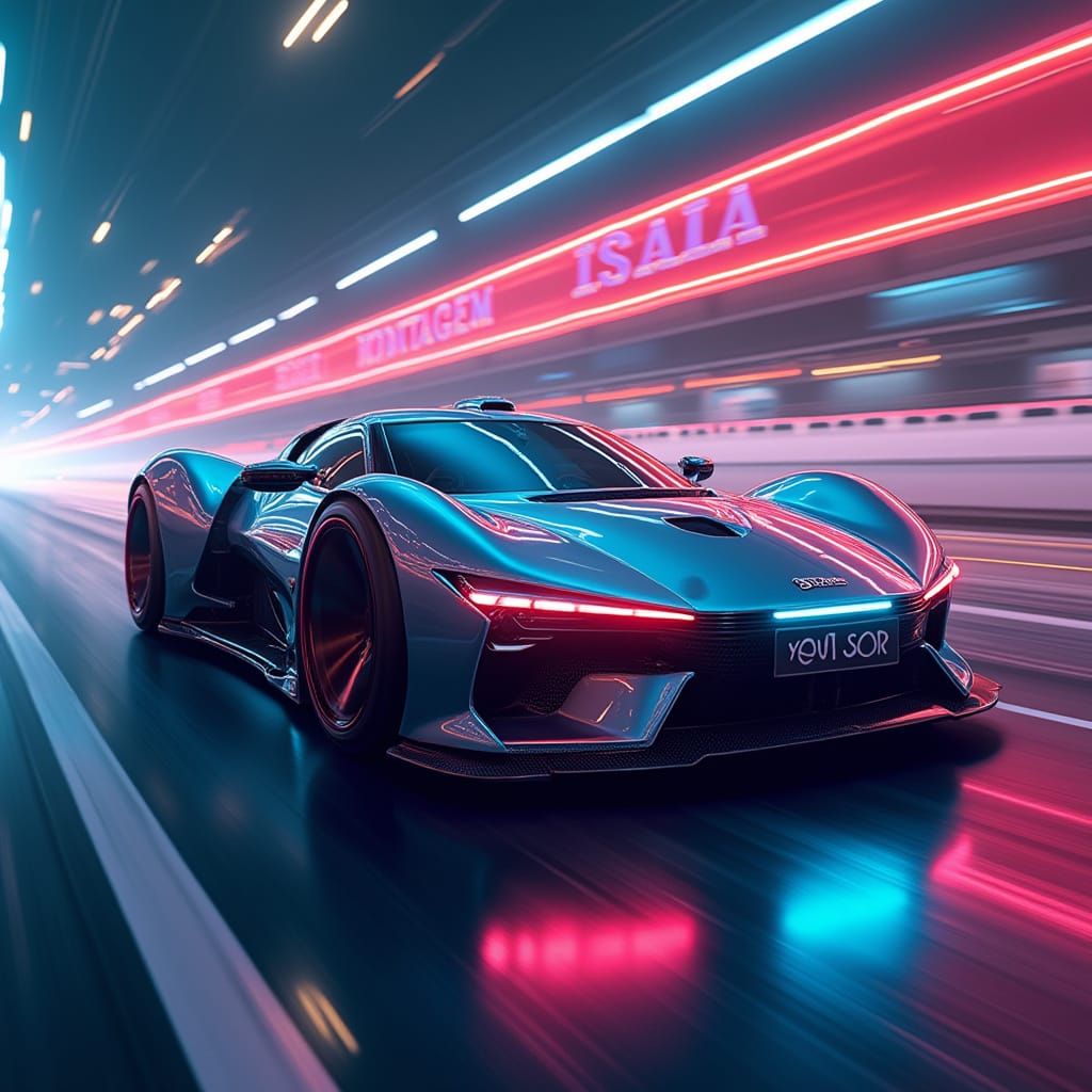 Futuristic Hypercar with Colorful Trails in Cyberpunk Style