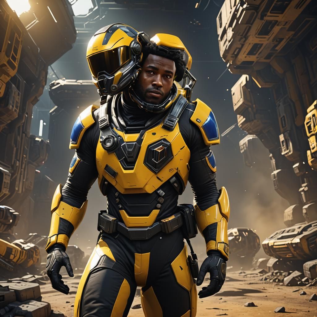 Black Space Ranger in Yellow Suit: 3D Render