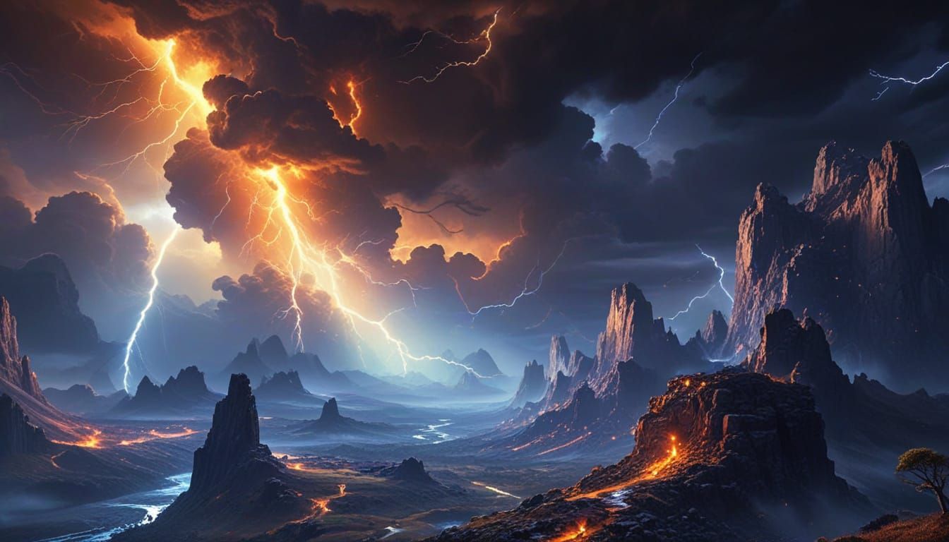 Vibrant Landscape Enveloped in Divine Fury