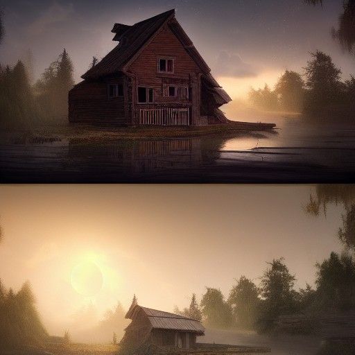 Swamp House at Sunrise: Detailed Matte Painting