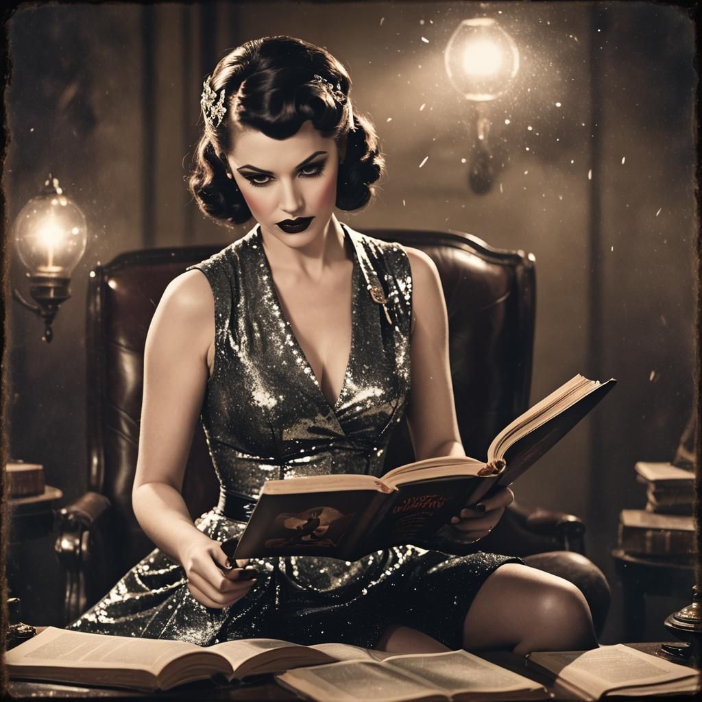 1920s Vampire Pinup Reads WWI Book