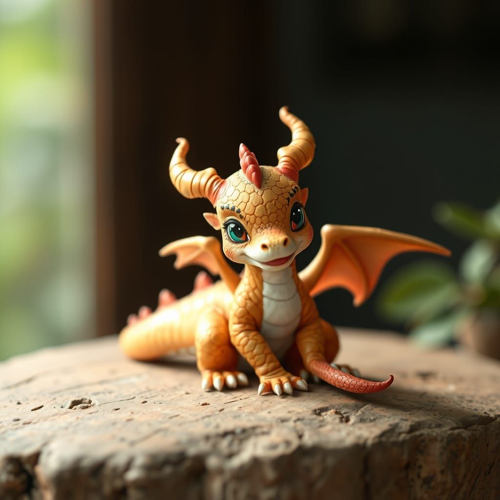 A Cute Baby Dragon in a Mythical Landscape