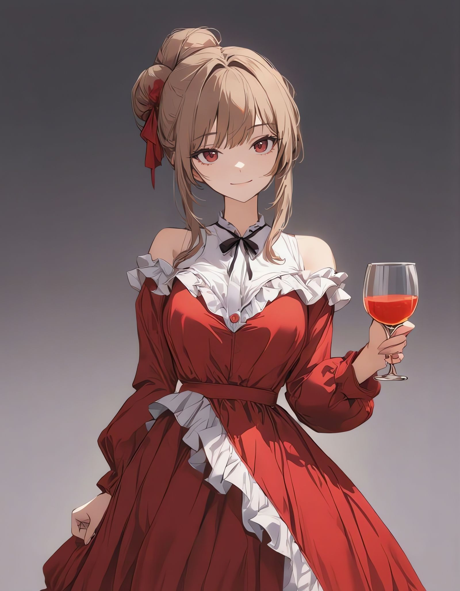 Girl in Red Sundress Drinks Gazpacho