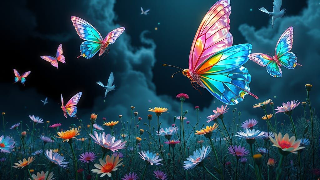 Crystal Butterflies in Art Nouveau-Inspired 8K Digital Art