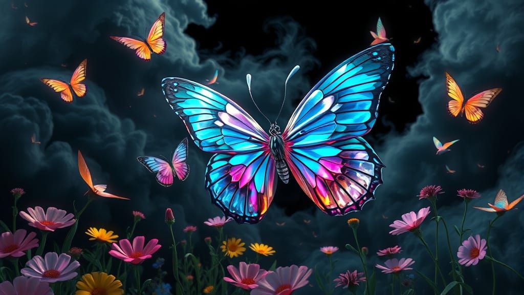 Crystal Butterflies and Birds in a Vibrant, Art Nouveau-Insp...