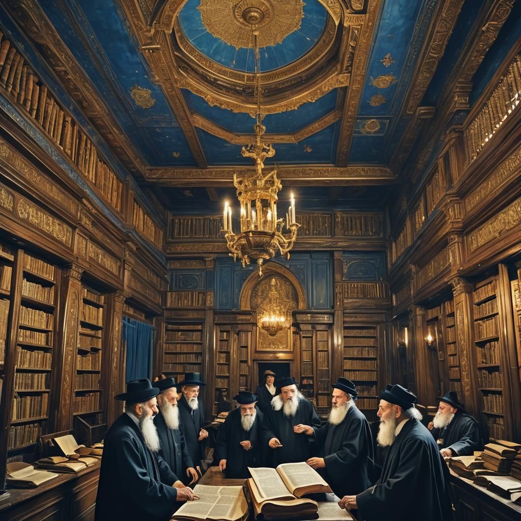 Scholars Studying Talmud in Traditional Beit Midrash