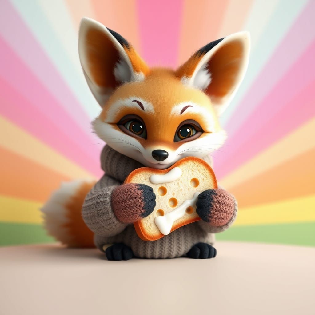 Cute Fennec Fox with Milk Bread in Pixar Style
