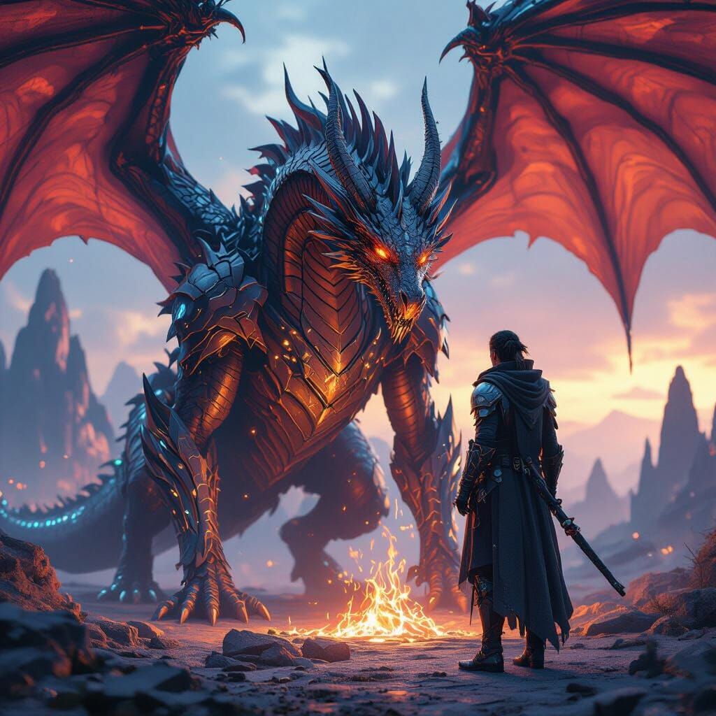 Dragon Rider Forging Neural Bond in Cosmic Nexus