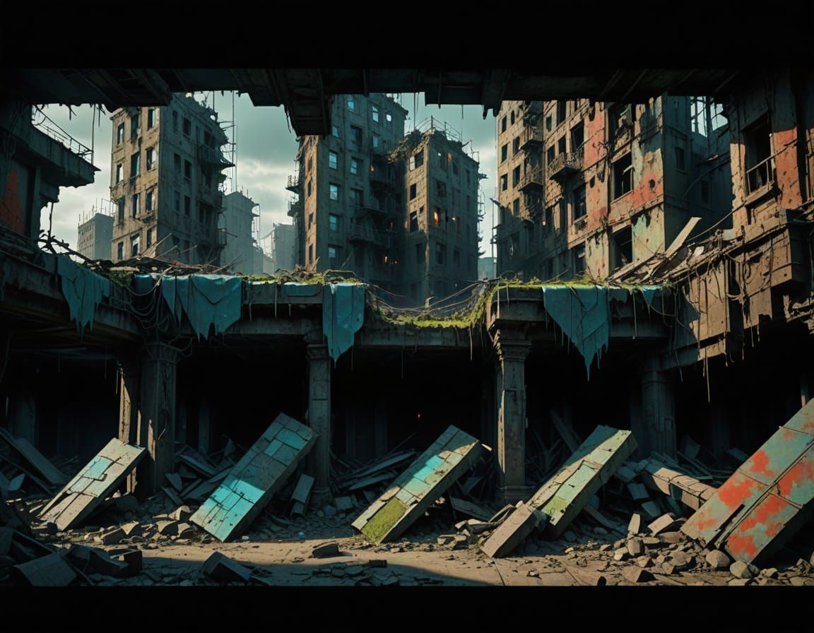 Cyborg Construction in Dark Metropolis, Beksiński Style