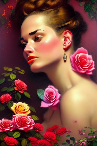Woman Smelling a Rose: Hyperrealistic Oil Painting