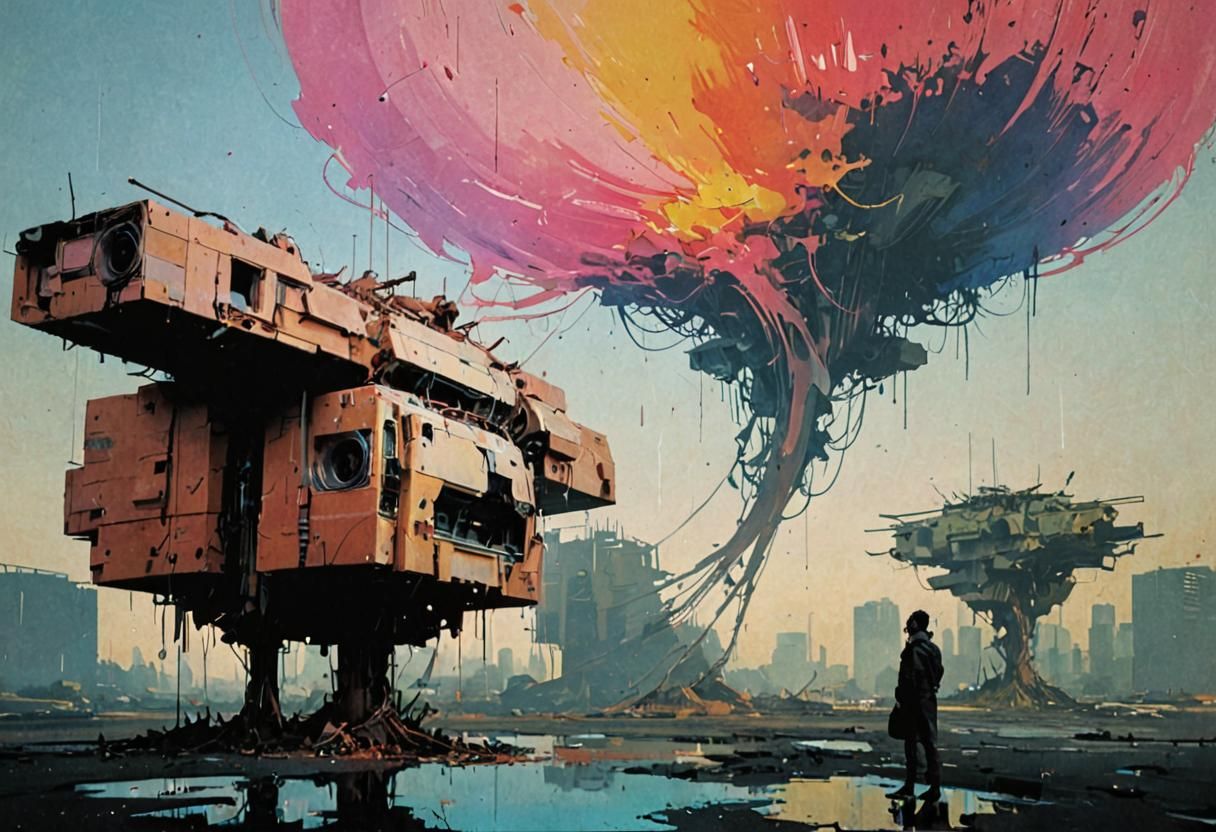 Distorted Sculpture Glitch Art in Comic Style