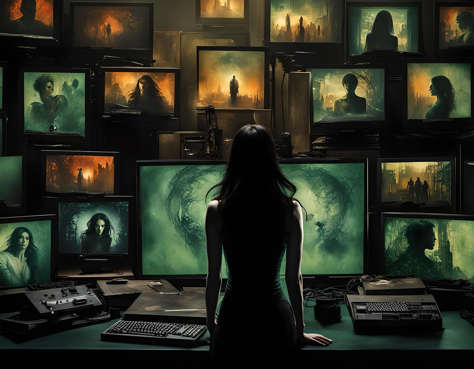 Scared Woman and Media Screens in Gothic Art