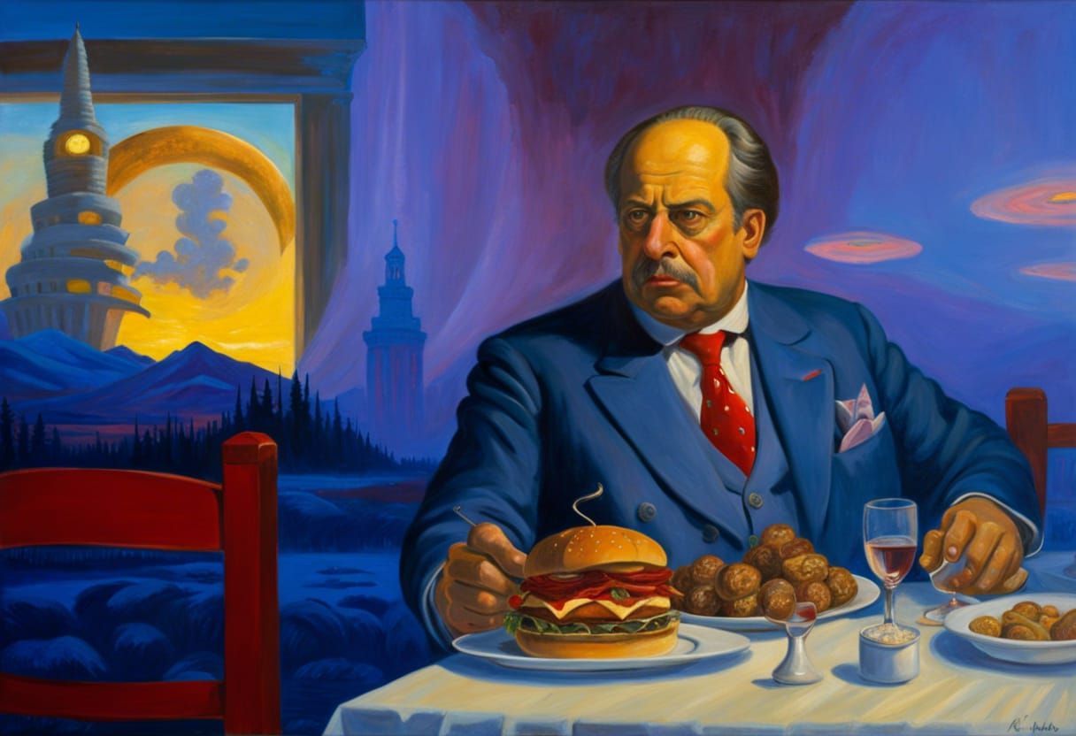 Cosmic Burgers Under Aurora Borealis: Hyperrealistic Oil Pai...