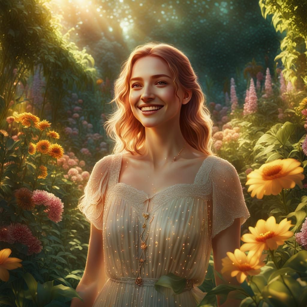 Girl in Sunny Garden, Digital Matte Painting