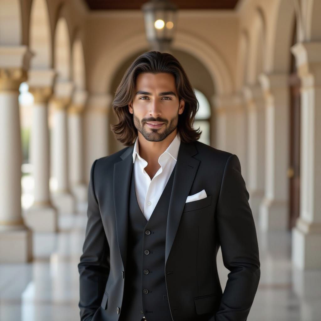 Handsome Man Poses in Cool Room: Hyperrealistic HDR Image