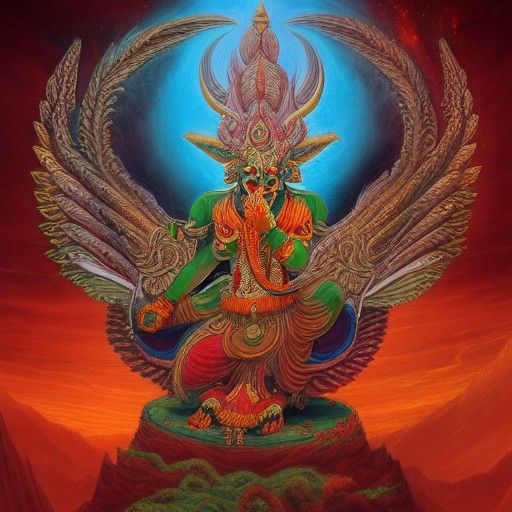 Garuda's Battle: An Oil Painting Inspired by Hindu Mythology