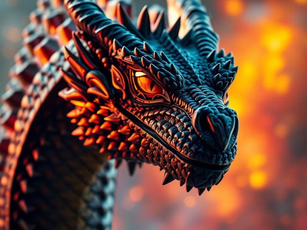 Hyperrealistic Dragon Portrait in Colorful Bokeh