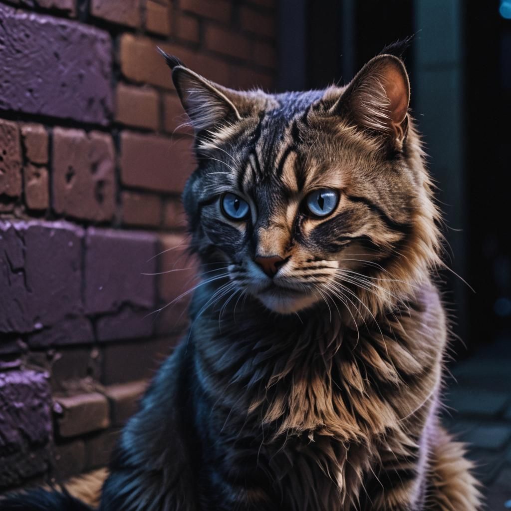 Vengeful Cat Portrait in Film Noir Style