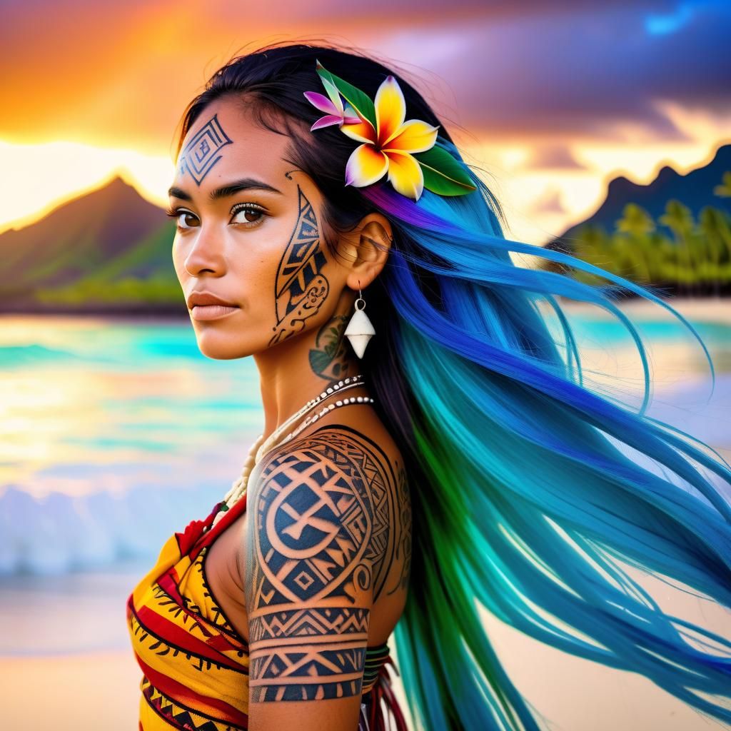 Stunning Tahitian Woman with Traditional Tattoos
